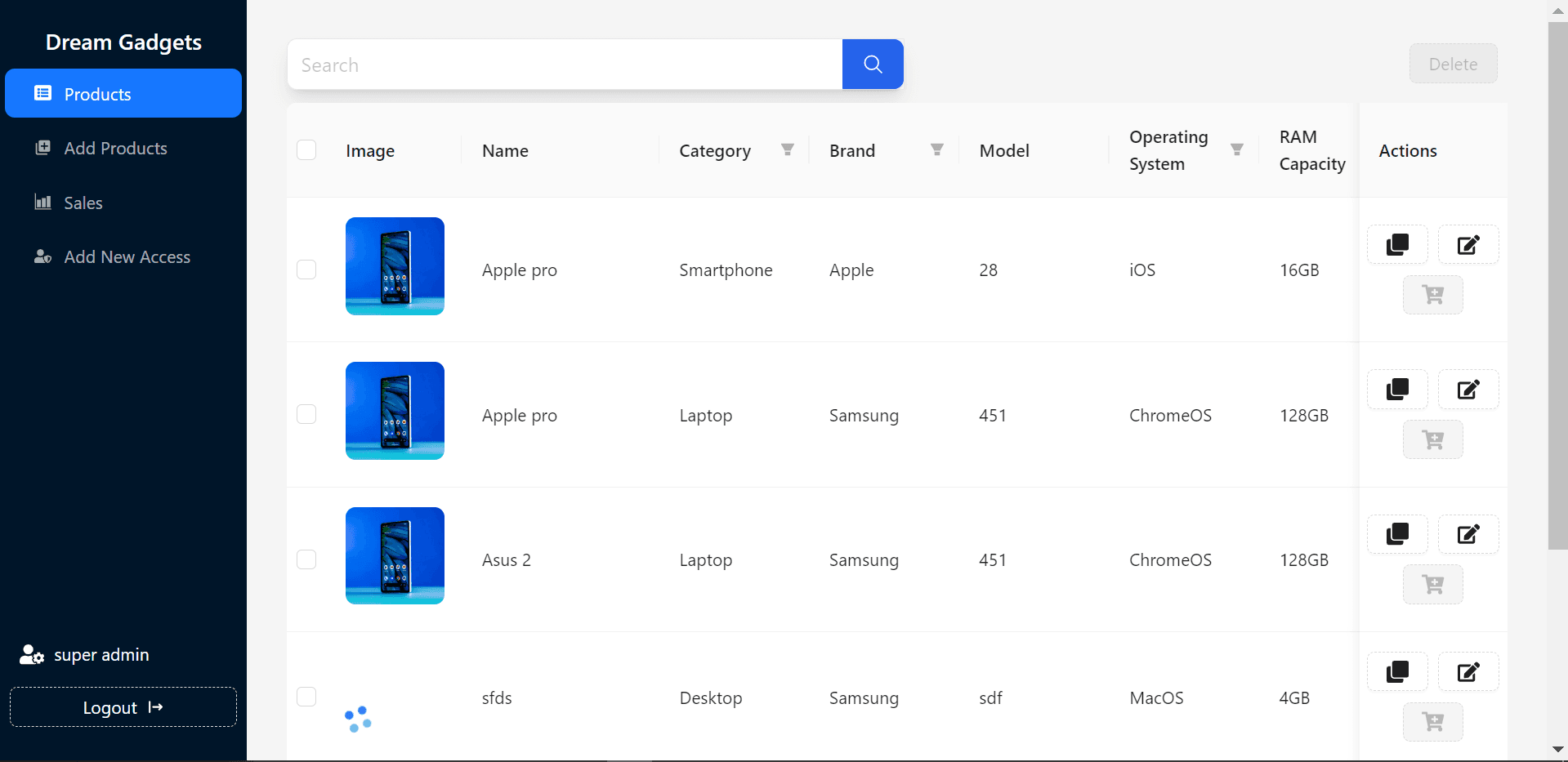 Dream Gadgets Management Dashboard - Project screenshot